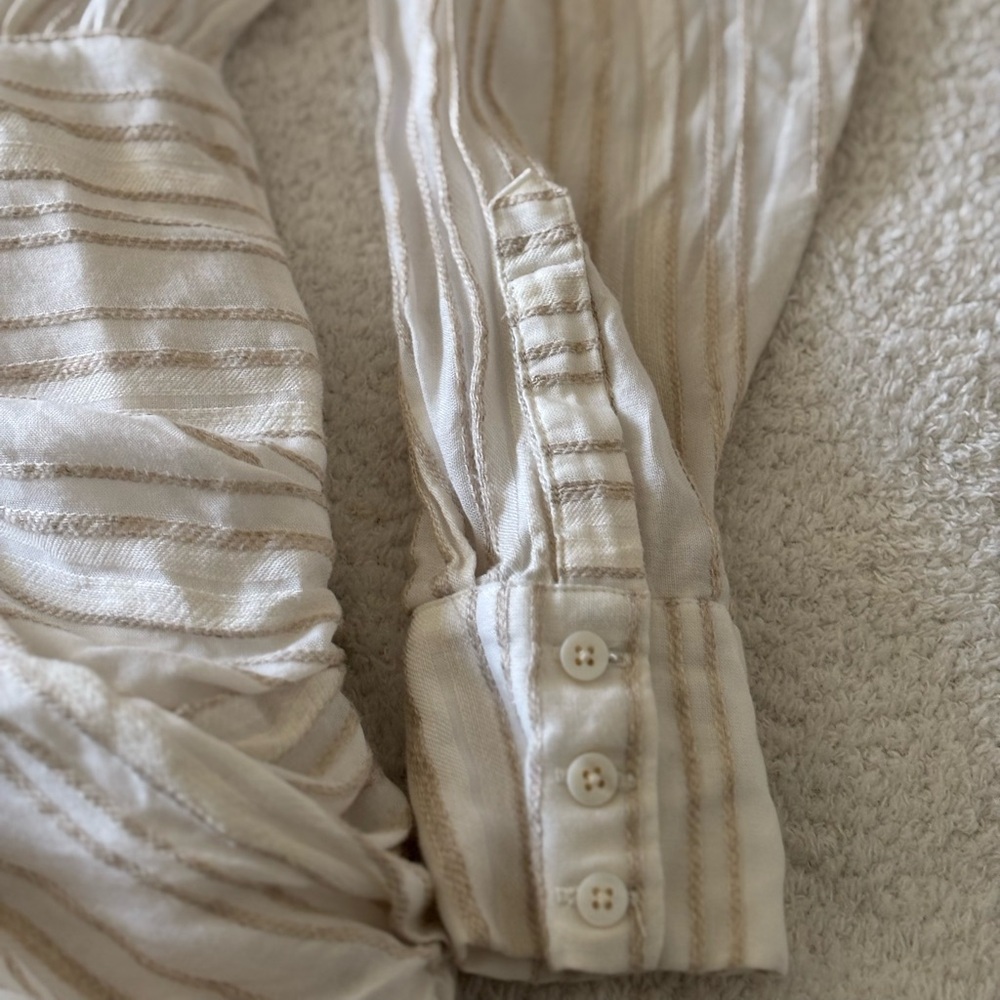 House of CB Natural Striped Linen Draped Shirt Mini Dress Size Small - Picture 7 of 16